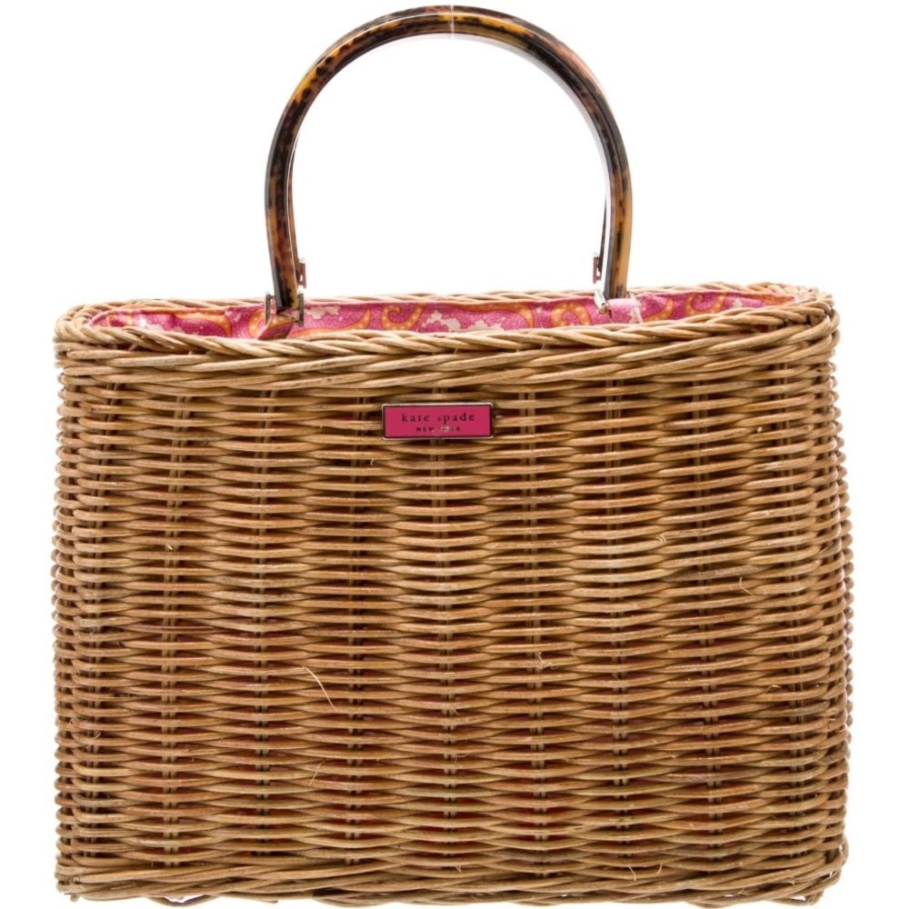 KATE SPADE New York Wicker basket crossbody bag brown natural pink orange purse
